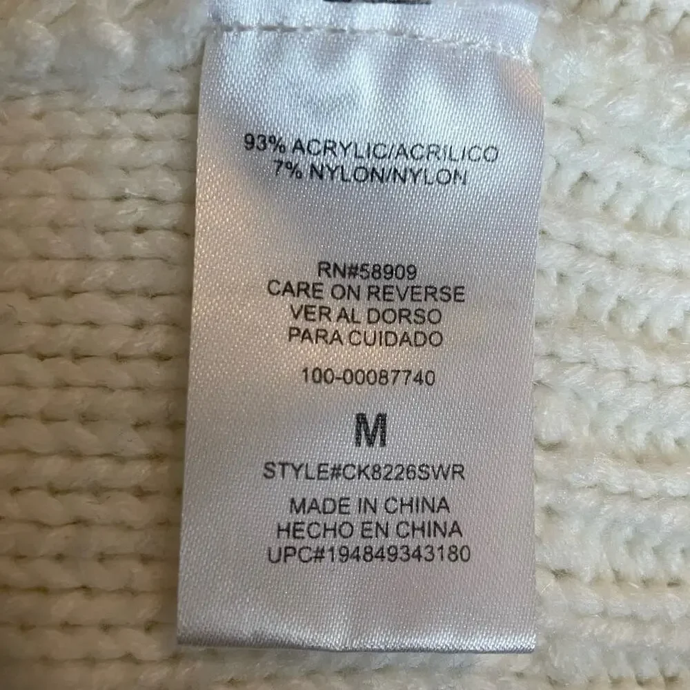 Copper Key Girls Sweater M White Crew Neck Long Sleeve Pullover Open‎ Cable Knit